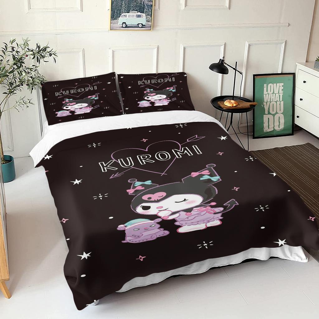 Sanrio Series Kurome 3-Piece 1 Quilt Cover One Piece Bedding Set Comforte Luxus Exquisite Birthday Gift Polyester Home Decor