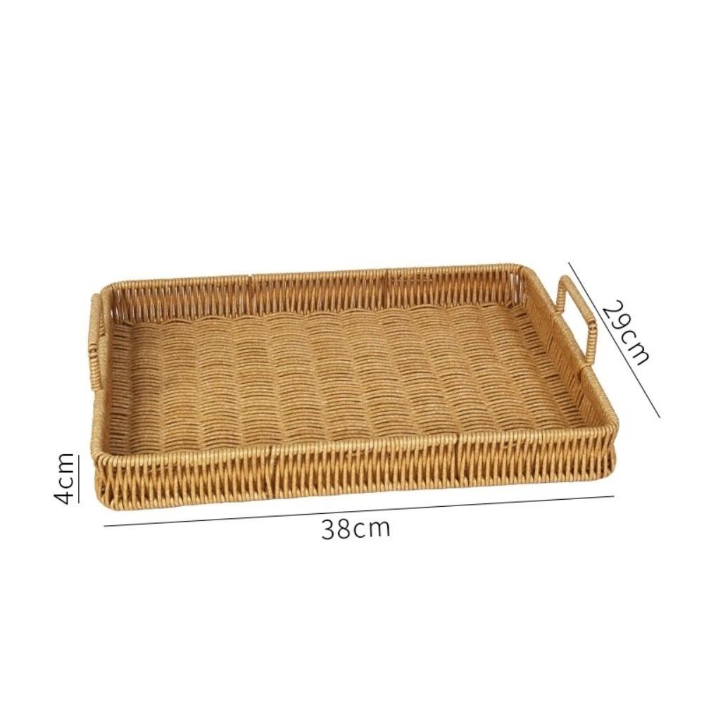 Handwoven Wicker Serving Tray Woven Handheld Plastic Rattan Storage Tray  Kitchen Storage