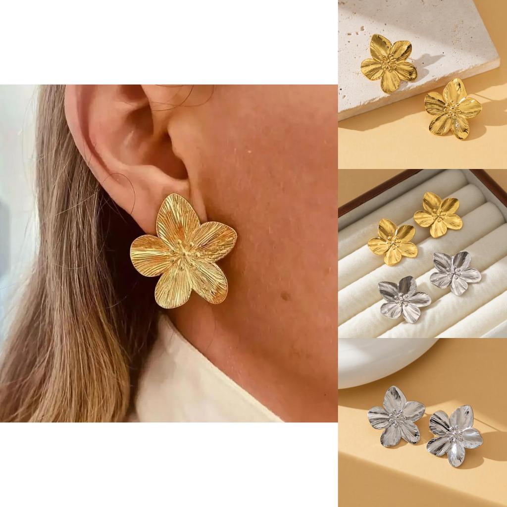 Beautiful French Court Style Gold And Silver Floral Earrings With Geometric Shapes