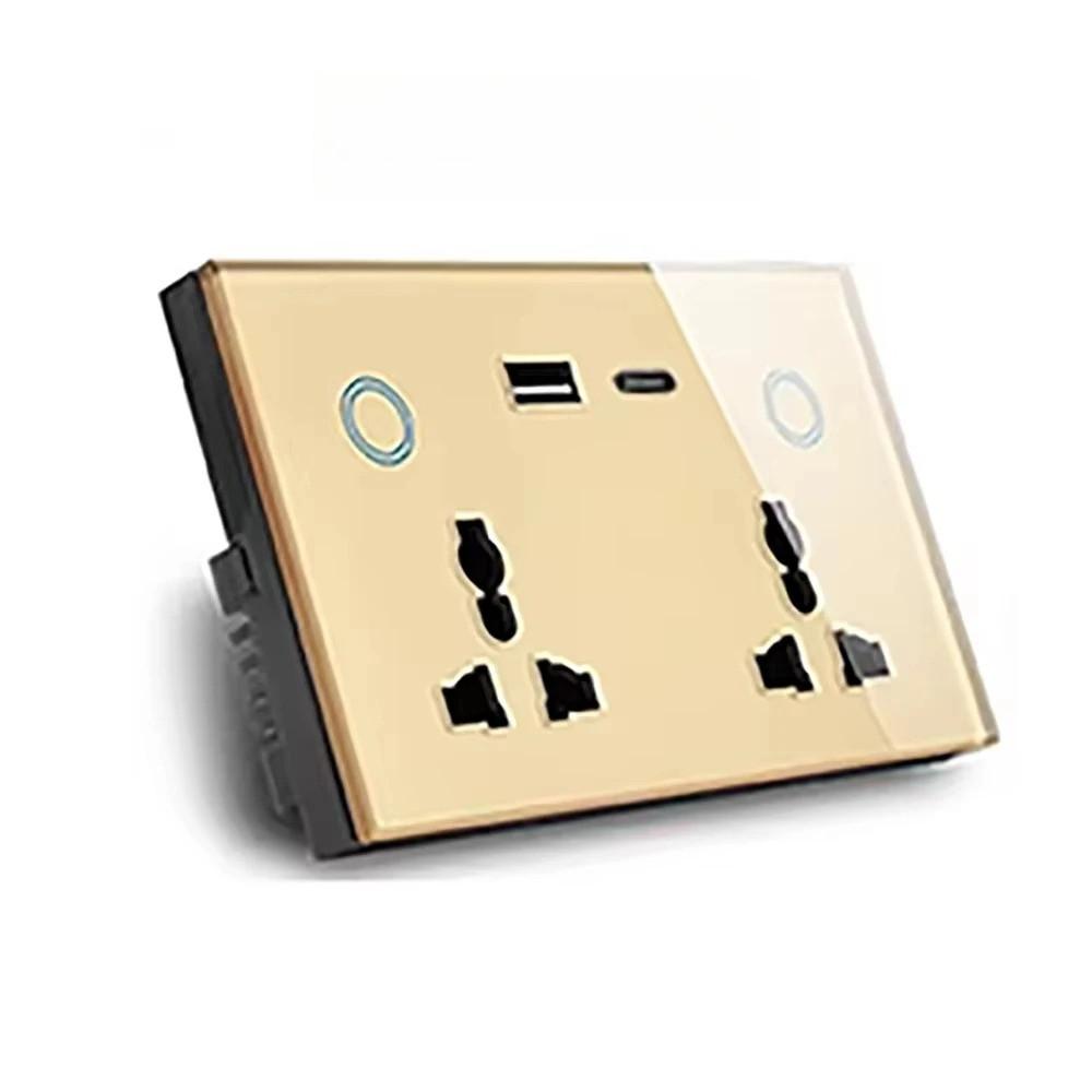 Smart Wall Socket Tempered Glass USB Type-c Fast 20W Smart Switch Socket Household Universal Power Socket