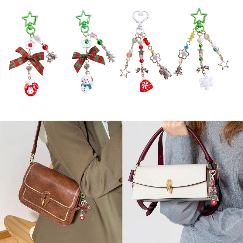 Bowknot Acrylic Phone Charm Straps Elegant Beaded Bowknot Phone Charm with Christmas Charm for Backpacks Purses