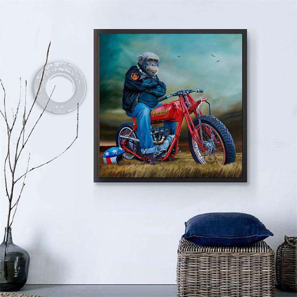 Diamantmaleri Orangutang Motorsykkel tegneserie 5D DIY Diamantbroderisalg Constellation