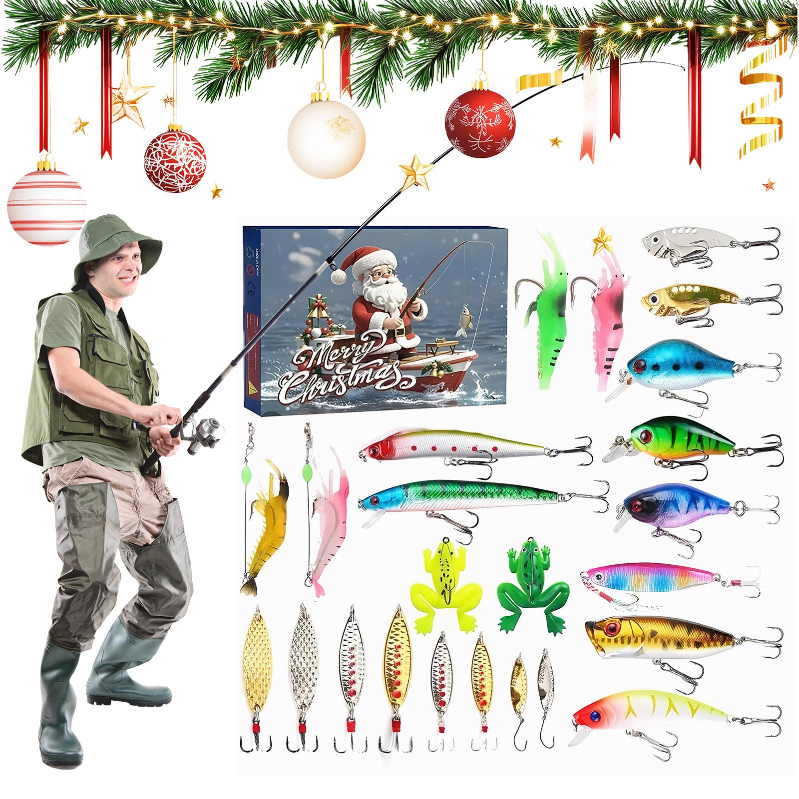 

Fishing Advent Calendar Bait Set with 24 Days Fishing Lures Set Fish Bait Fishing Gear Assortment Gift for Anglers Men B