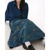 Vintage Braune Cordrock für Damen Röcke Herbst Bestickter Floral A-Linie Rock Süß Altersreduzierend Langes Kleid