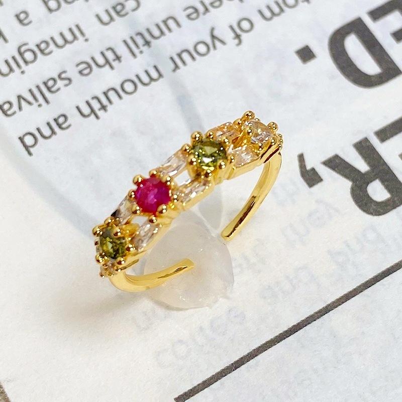 Medieval Vintag Dopamine Color Full Diamond Zir*****Pen Ring Niche Light Luxury High Sense Stacked Ring Woman