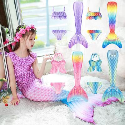 3 Parça Setler Çocuk Bebek Cos Kızlar Küçük Denizkızı Cosplay Elbise Bikini Yaz Plaj Balık Kuyruğu + Üst + Külot Cadılar Bayramı Mayo Karnaval Parti Kıyafetleri
