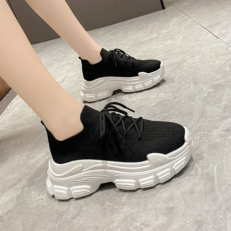 

Кроссовки Mesh Surface Clunky, женские туфли-носки на платформе, дышащие, женские, новые летние, увеличивающие рост, белые туфли без застежек 39