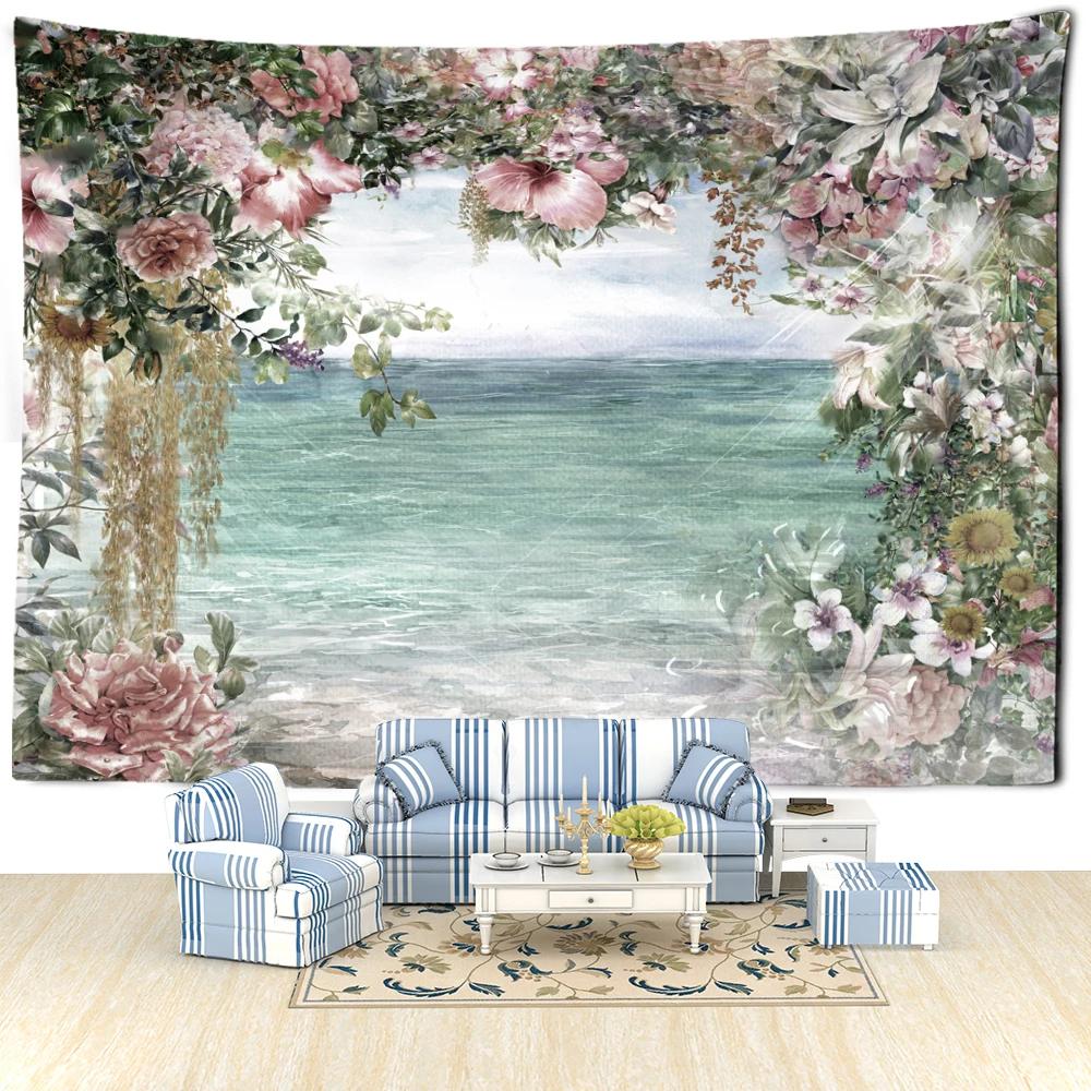 Flowers Drooping Leaves Landscape Tapestry Wall Hanging Bohemian Minimalist Hippie Natural Art Bedroom Dormitory Home Decor