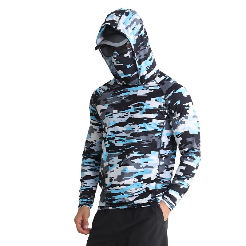 Polyester Breathable and Quick-drying Fishing Shirt Lure Fishing Hooded Sun Protection UPF50+ Fishing Clothes with Face Mask