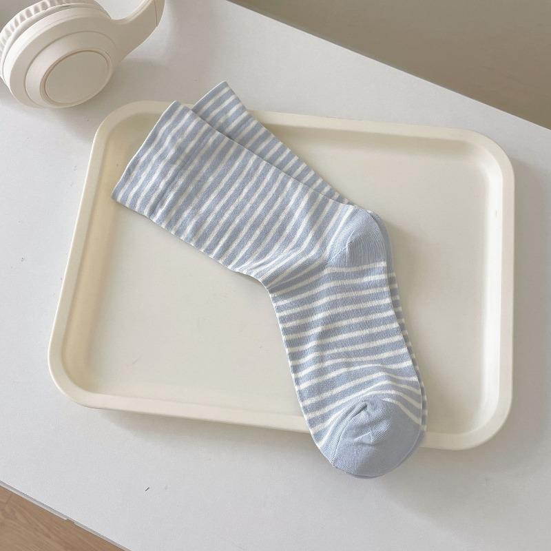 

Striped Cream-colored Socks for Summer Girls, Trendy Students, Simple Loose-fitting Postpartum Socks, Dui Dui Socks 1 pair темно-синий