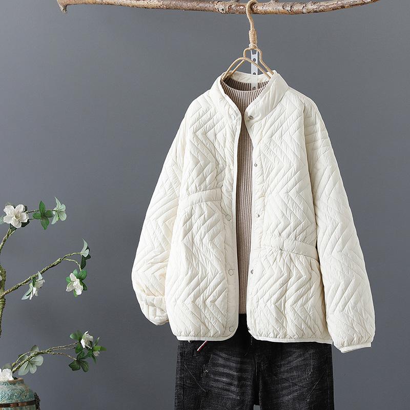 Schinteon Women Ultra Light White Duck Down Jacket Stand Collar Autumn Winter Warm Coat Vintage Loose Over Size Outwear