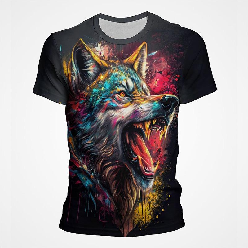 Animal Wolf 3D Digital Printed Men's Fashion Trend Round Neck Short Sleeved T-shirt