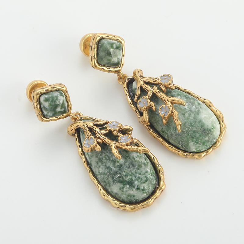 Orecchini a goccia d'acqua in pietra naturale verde vintage Gioielli Lusso Designer Colore Oro Antico Accessori da Donna 2025