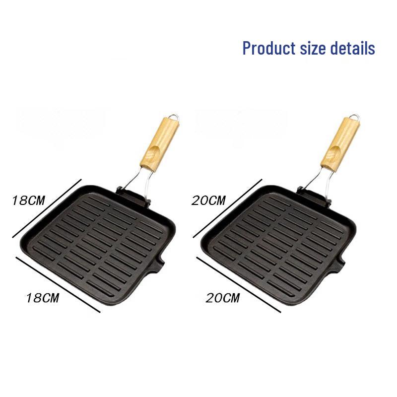 TLXT Cast Iron Square Steak Frying Pan with Folding Handle