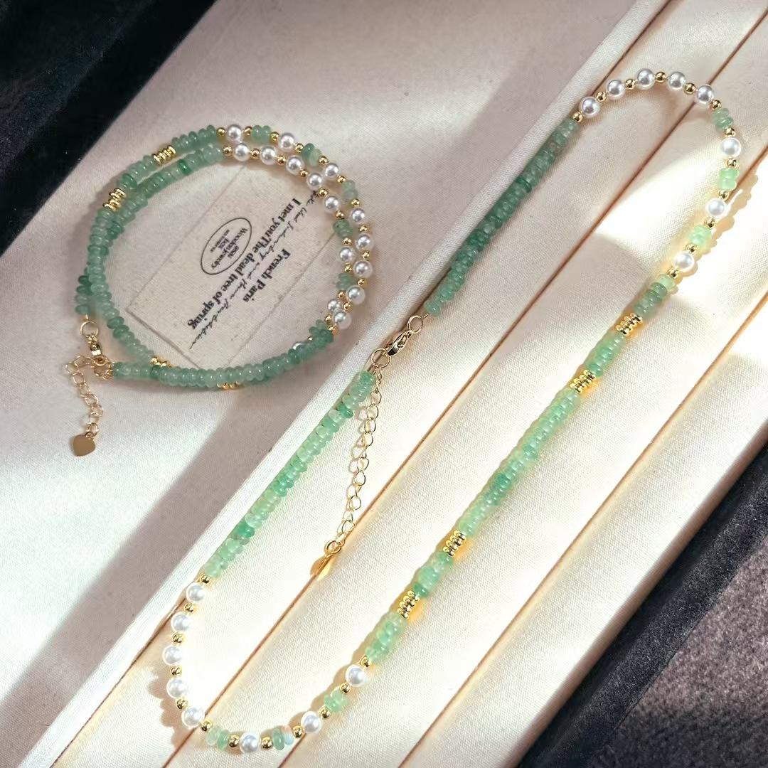 

Винтажное романтичное высокое качество натуральный авантюрин жад летающая тарелка бусины искусственный кристалл жемчуг ожерелье цепочка для ключицы 1pcs