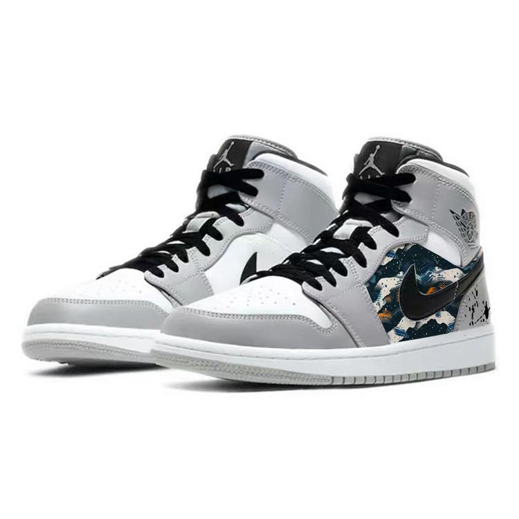 Jordan Air Jordan 1 Abrasion Resistant Slip Resistant Mid top Vintage Basketball Shoes Men's Smoke Gray 554724-092(Team181-)