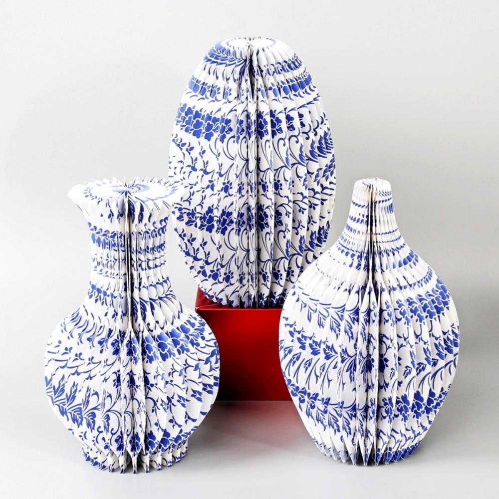 Decorative Blue-and-white Porcelain Paper Vase Floral Arrangement Tabletop Decor Office Desk