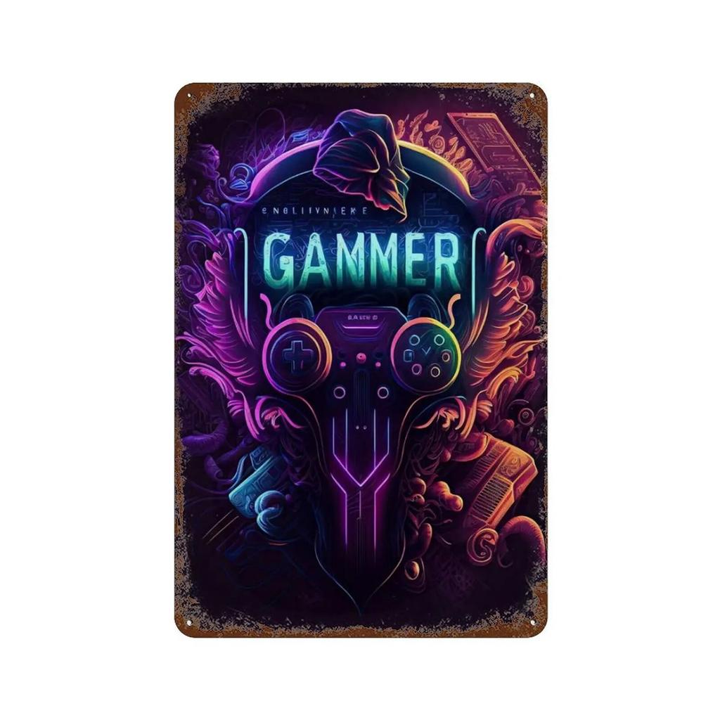 Colourful Punk Style Metal Tin Signs Game Controller Wall Art Poster Metal Signs Prints Gaming Aesthetics Picture for Living