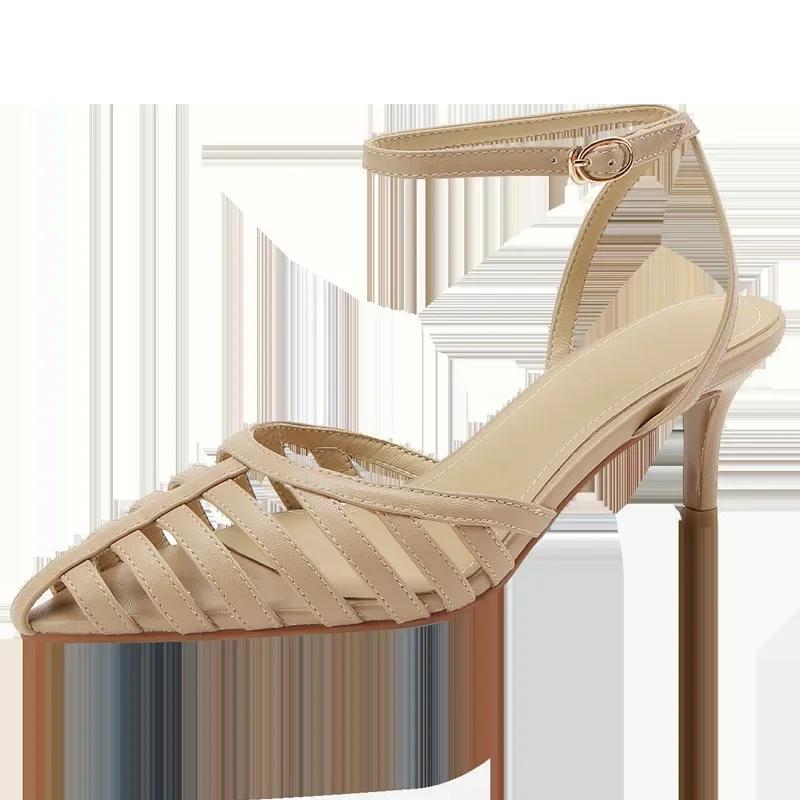 Sandali a Punta Nudi Scarpe da Donna Designer Punta Acuta Traforate Sandali Gladiatore Incrociati Tacchi Alti Scarpe Sexy