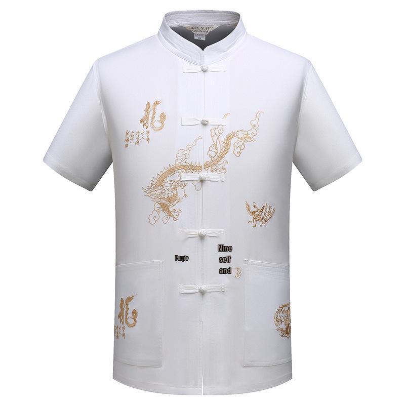 Men's Ethnic Summer Tang Suit: Short-Sleeved Stand Collar Monk Robe-Inspired Hanfu Top