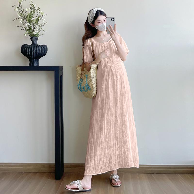 2026 Summer Maternity Fashion: Simple Loose-Fit Round Neck Mid-Length Dress 2XL