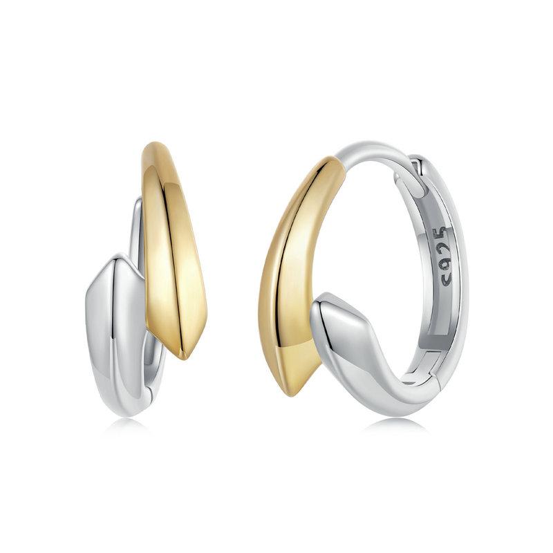 WOSTU 925 Sterling Silver Simple Two Tone Hoop Earrings For Women Yellow Gold Geometry Ear Burckles Wedding Engagement Pendiente