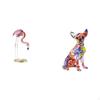 Flamingo Resin Bird Sculpture Modern Art Garden Figurine with Metal Stand Colorful Dog Statue Puppy