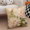 Delicate Peony Pillow Chinese Flower Decor Cushion Cover Throw Pillow Cover Hidden Button Durable Polyester Chair Cushion