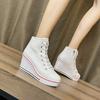 Fashion New High-top Canvas Shoes Slope Heel Height-increasing Casual Shoes, Thick-soled Lace-up Foreign Trade Large-size Women's Shoes