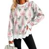 Women's Casual Christmas Print Sweatshirt Top with Scalloped Wavy Hem and Crewneck