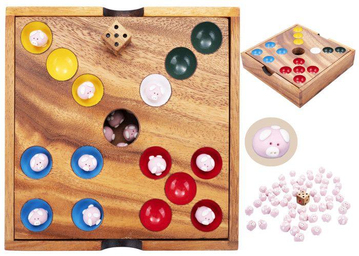 Trou du Cochon - Pig Hole - Jeu familial - Ecologique - 60 cochons céramique - Dé et Coffret en bois - 350440 - 6 ans +