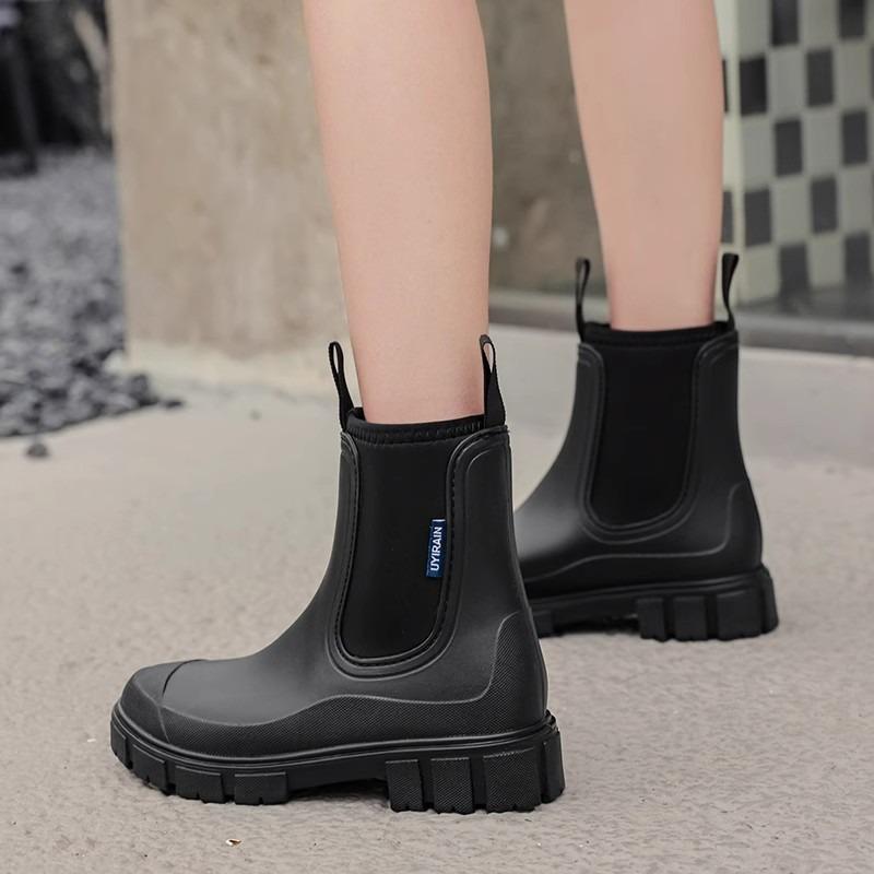 Rain shoes women's new fixed cotton waterproof and non-slip work rubber shoes fashionable adult short tube heightening rain boots