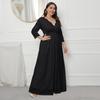 Maxi Abito da Donna Scollo a V Manica 3/4 Vita Alta Lungo Ricamo Pizzo Fiore Matrimonio Vacanza Taglie Forti