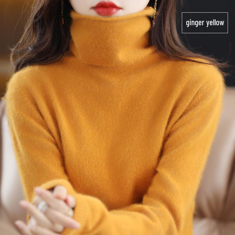 Women's Cashmere High Neck Sweater, Loose Fit, Short Mink Velvet Knit, Base Layer Wool Pullover for Autumn and Winter.