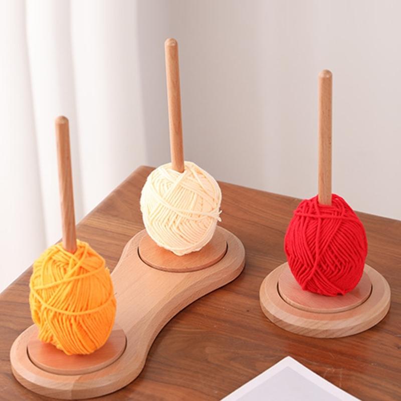 360 Degree Rotating Wooden Yarn Organiser Holder Thread Spool Stand for Knitting Weaving Crochet Crafting Project