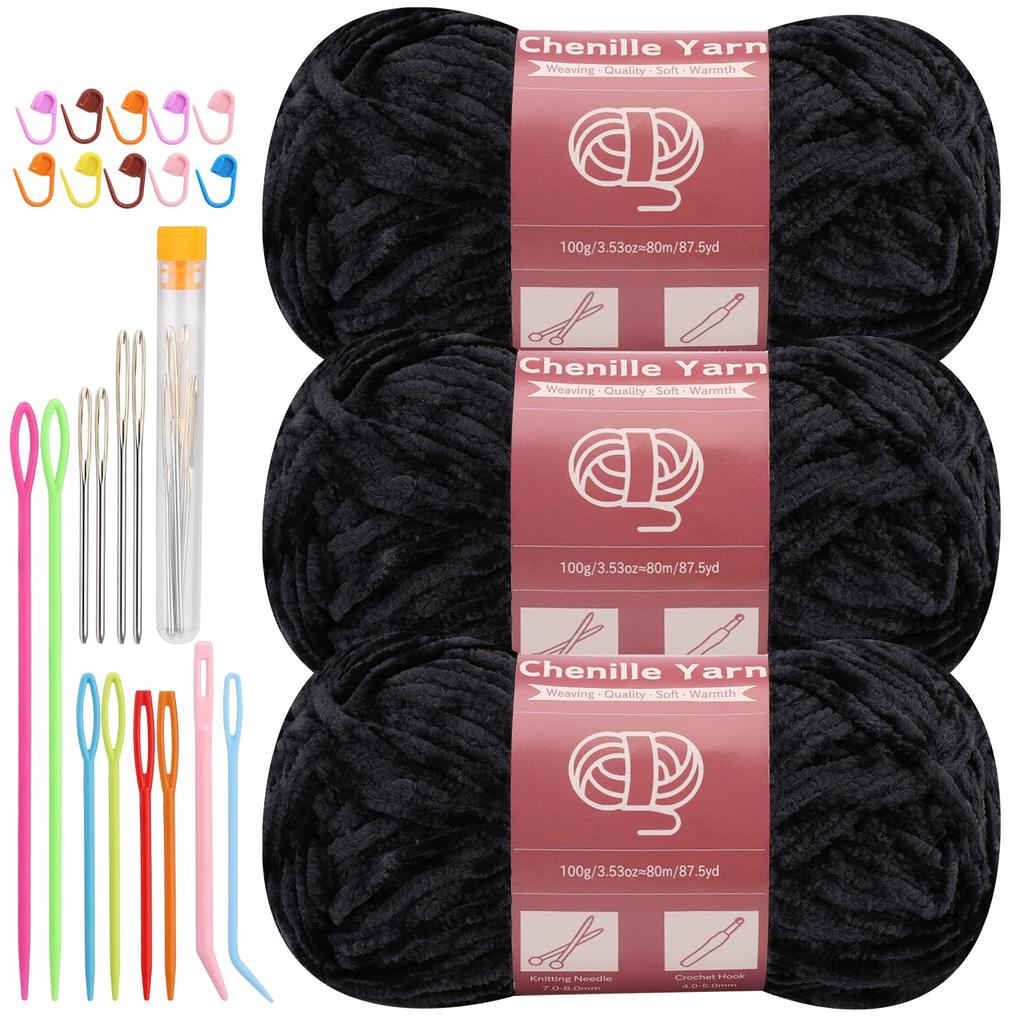 Fenrry 3 * 100g Chenille Yarn for Crocheting Knitting with Big Eye Needles Handcrafts Weaving for Making Blankets Clothes