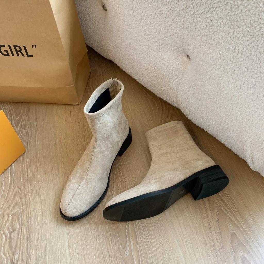Fashion Cow Suede Ankle Modern Boots Women Square Toe Women's Shoes On Sale  Mid Heel Solid Concise Women's Boots Botas