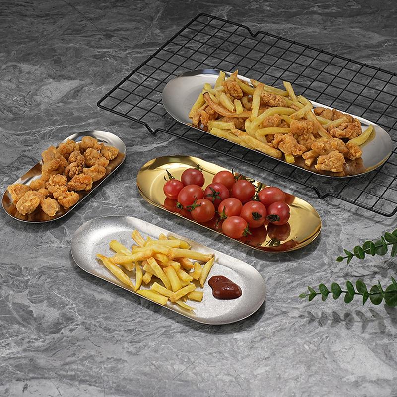 Stainless Steel Oval Serving Tray Towel Storage Dish Plate Fruit Dessert Sushi Snack Serving Dishes Gold Trinket Display Trays