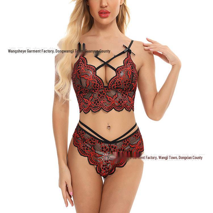 

Сексуальное женское белье: Женский двухцветный кружевной комплект из двух предметов - Европейский и американский стиль S вино красного