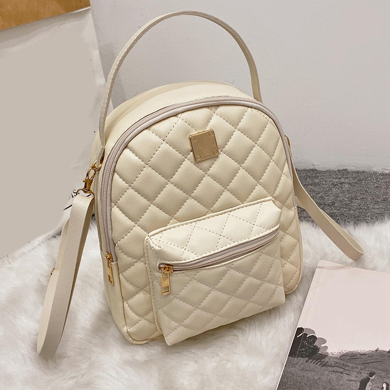 Стеганый рабочий рюкзак ПУ Железная пластина Декор Водонепроницаемый Большая вместимость Стеганая нить Наплечный рюкзак Белый Бесплатно