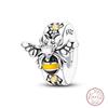 Design 925 Silver Heart Claw Print Bee Conch Text Shining Zircon Fixed 3mm Charms Beads DIY Jewelry Making