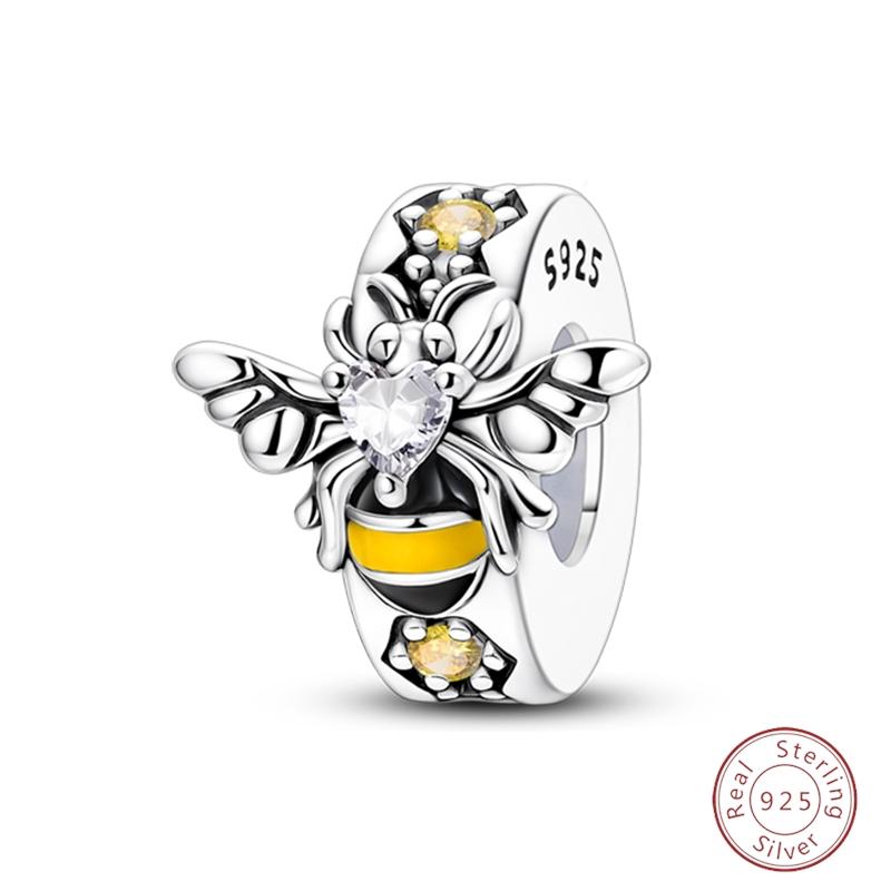 Design 925 Silver Heart Claw Print Bee Conch Text Shining Zircon Fixed 3mm Charms Beads DIY Jewelry Making