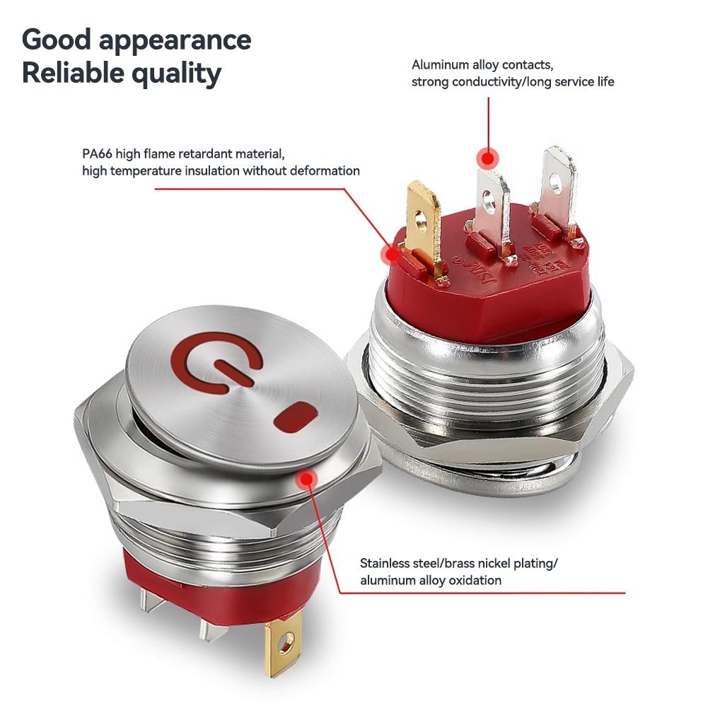 22mm Metal Car Toggle Switches Button Rocker Switch Stainless Steel 12V 20A Self-locking Two Positions ON-OFF 3 Pins