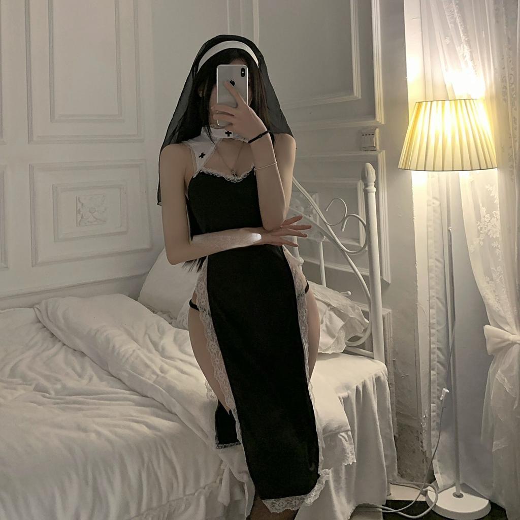 Štíhlé dámské sexy Crossdress Crossdress Cosplay Uniform Velké jednodílné šaty s vysokým děleným dílem