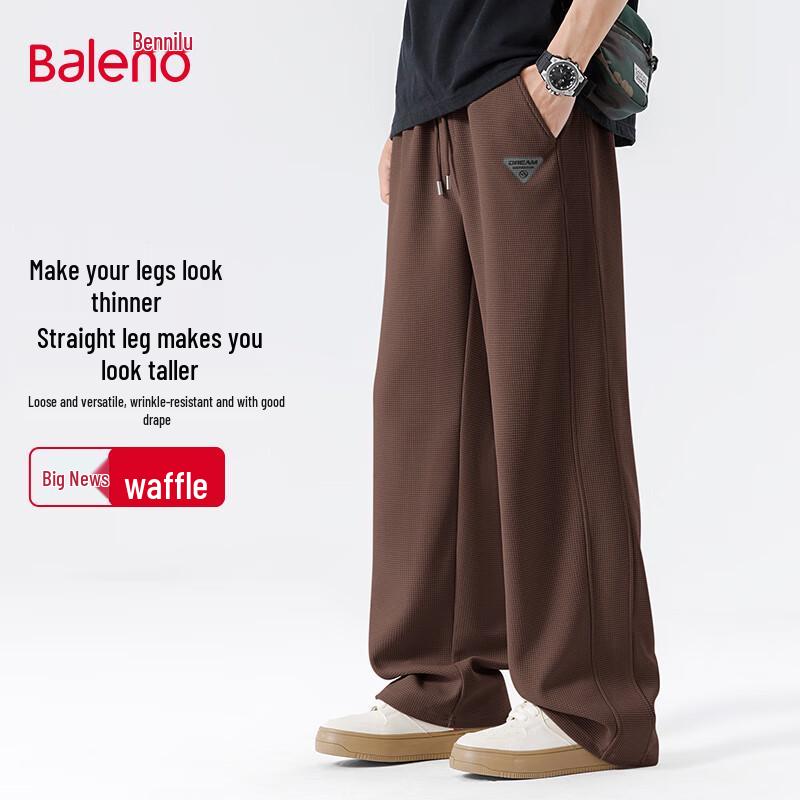 

Baleno Men s American Retro Waffle Wide-Leg Casual Pants L