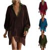Women's Fashionable Color Blocked V-neck Long Sleeved Retro Loose Pocket Tassel Dress