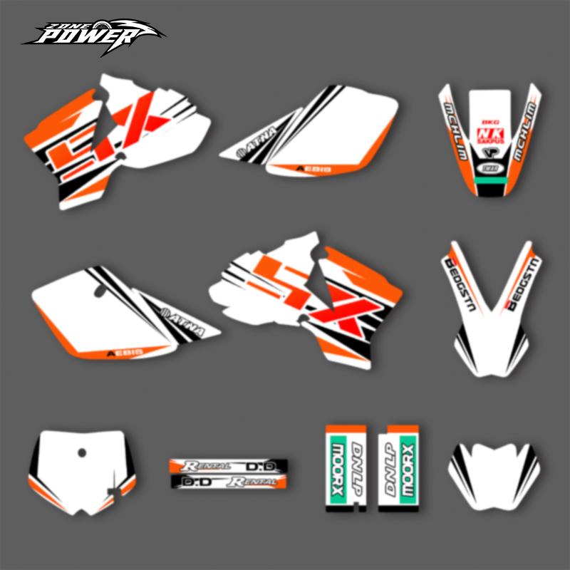 Powerzone Custom Team Decals Stickers Kits for KTM SX50 2002-2008 Graphics Customized Number Name Background