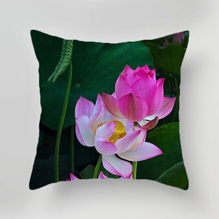 Plant Flower Lotus Pattern Decorative Pillowcase Living Room Bedroom Square Cushion Pillowcase