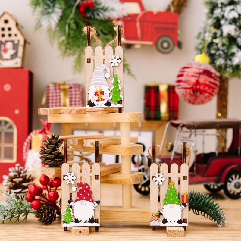Handcrafted Wooden Sled with Dwarf Ornament Easy Hanging Festival Home Decoration Christmas Party Supplies