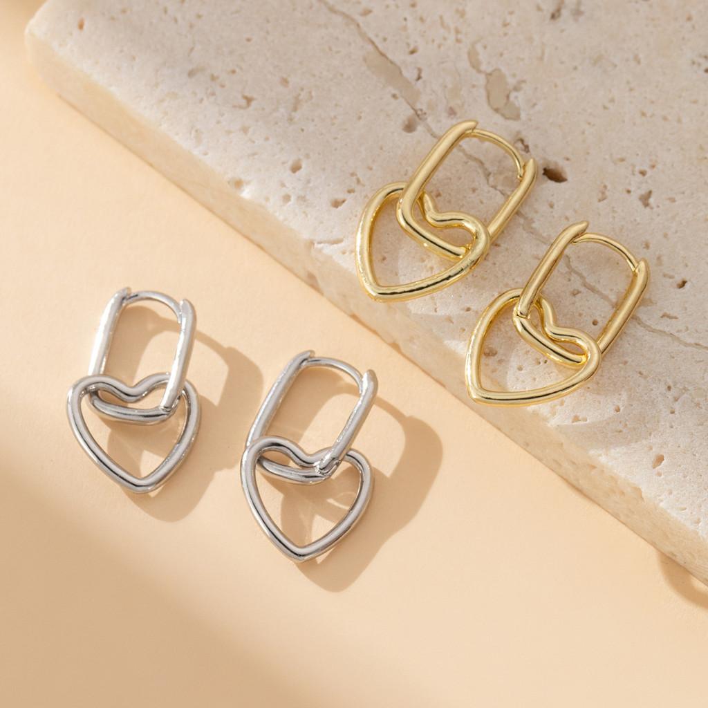 Chic Geometric Heart Design Heart-shaped Copper Earrings For Women In Gold And Silver